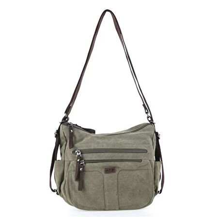 Ççs 31319 İki Bölmeli Kanvas Kadın El ve Omuz Çanta Yeşil