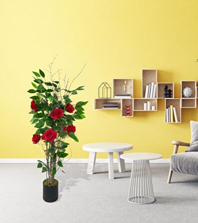 Yapay Ağaç Kırmızı Gül Ağacı 90cm Doğal Salex Dallı