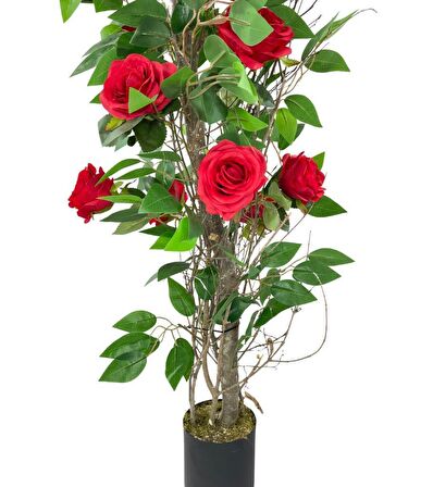 Yapay Ağaç Kırmızı Gül Ağacı 90cm Doğal Salex Dallı