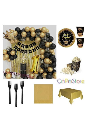 Kral Taçlı 1 Yaş Balon Zinciri Doğum Günü Seti 8 Kişilik