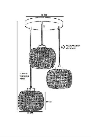 TIGER 3 LÜ TEPSİLİ RATTAN SARKIT