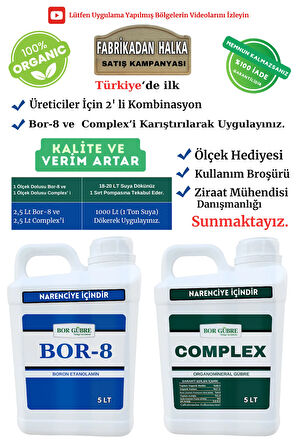 Şeftali-Kaysı-Vişne-Kiraz İçin Organik Gübre Complex- 5Lt ve Bor-8 5Lt Maksimum Kalite