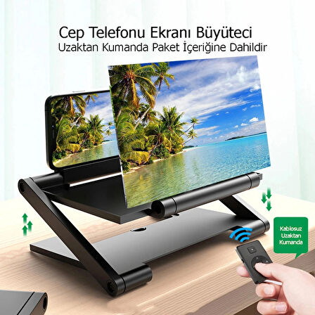 ShopFast Uzaktan Kumandalı Telefon Ekran Büyüteci Katlanır  3D Telefon Büyütücü Projeksiyon HD