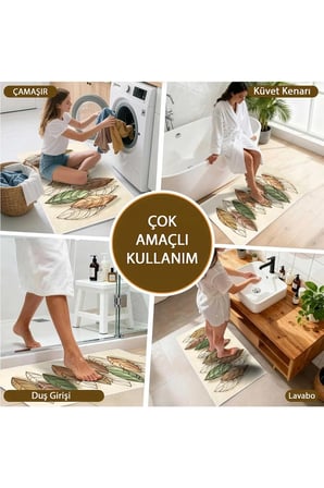 2 li Banyo Paspası, Yumuşak Banyo Halısı, Kaymaz Tabanlı, Yıkanabilir - 60x100 - 50 x60