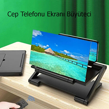 TechTic 8İnç 3D Uzaktan Kumandalı Telefon Ekran Büyüteci Telefon Projeksiyonu Ekran Büyütücü 