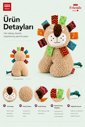 Plush Friendz Serisi Sesli Aslan Peluş Köpek Oyuncağı - Küçük Irklar ve Yavru Köpekler İçin Çiğneme Oyuncağı