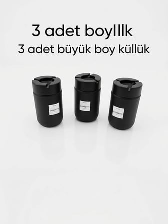 Qlux 3 Adet Cam Modern Siyah Kokusuz Kapaklı Küllük - 15 cm Silindir 660cc Masaüstü Kül Tablası