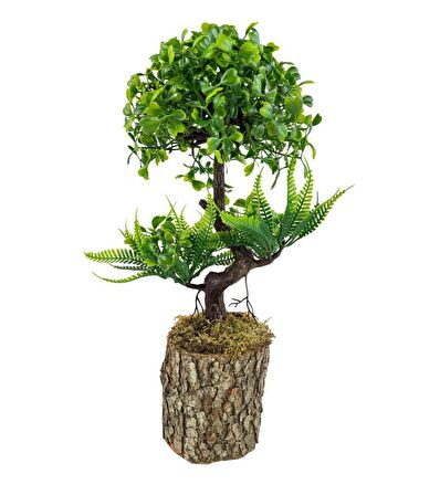 Bonsai Dekoratif Yapay Ağaç Yarım Top Kafalı Yeşil Bonzai 30CM