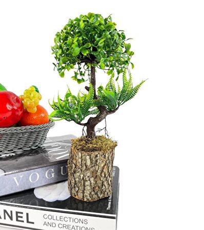 Bonsai Dekoratif Yapay Ağaç Yarım Top Kafalı Yeşil Bonzai 30CM