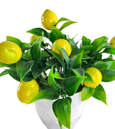 Yapay Çiçek Beyaz Saksıda Limon Demeti Dekoratif Masa Çiçeği 