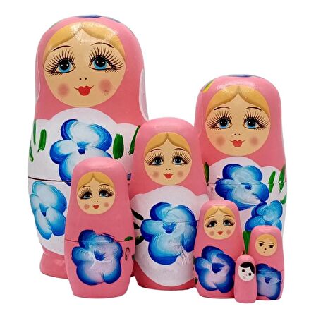 Ahşap Matruşka Bebek Yedili Set Pembe