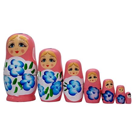 Ahşap Matruşka Bebek Yedili Set Pembe