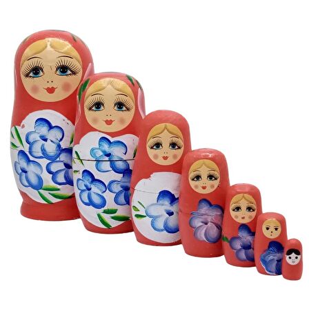 Ahşap Matruşka Bebek Yedili Set Kırmızı