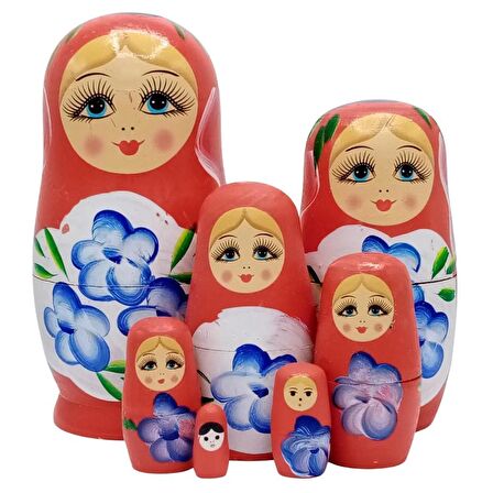 Ahşap Matruşka Bebek Yedili Set Kırmızı