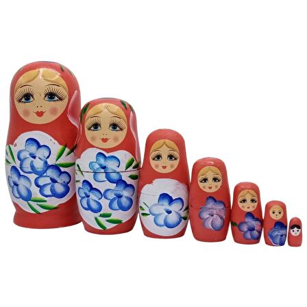 Ahşap Matruşka Bebek Yedili Set Kırmızı