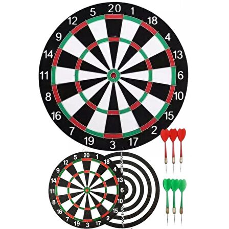 Çift Taraflı Dart Tahtası ve 6 Adet Metal Uçlu Ok 40cm Bullseye