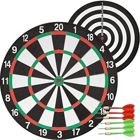 Çift Taraflı Dart Tahtası ve 6 Adet Metal Uçlu Ok 40cm Bullseye