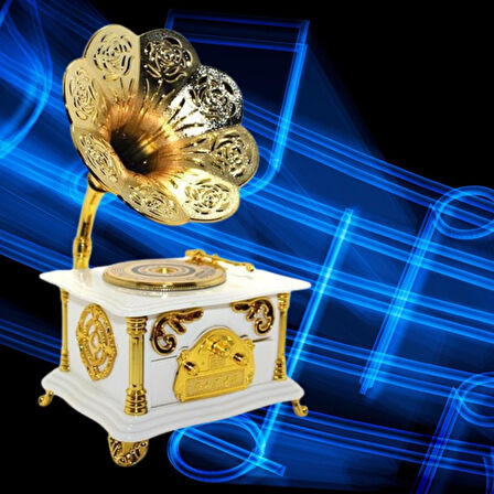 Gramofon Müzik Kutusu Beyaz 13x26cm