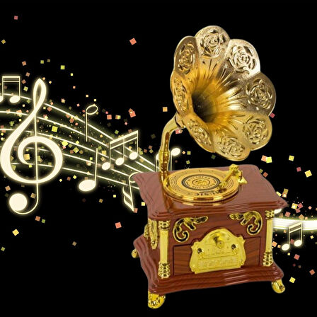 Gramofon Müzik Kutusu Kahverengi 13x26cm