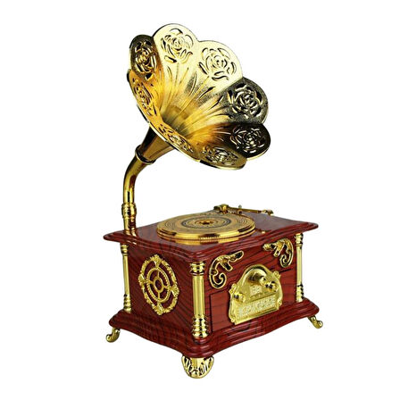 Gramofon Müzik Kutusu Kahverengi 13x26cm