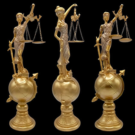 Themis Adalet Terazisi Heykeli ve Dünya Biblo Gold 37cm