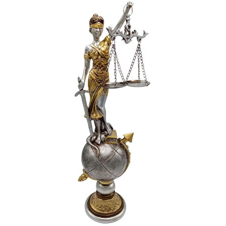 Themis Adalet Terazisi Heykeli ve Dünya Biblo Gümüş 37cm