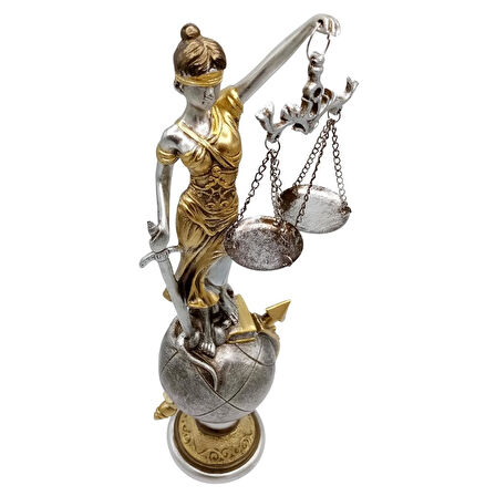 Themis Adalet Terazisi Heykeli ve Dünya Biblo Gümüş 37cm