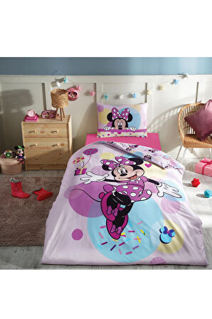 Özdilek Minnie Mouse Happy Tek Kişilik Lisanslı Lastikli Çarşaf Çocuk Nevresim Takımı 0475