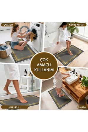 2 li Banyo Paspası, Yumuşak Banyo Halısı, Kaymaz Tabanlı, Yıkanabilir - 60x100 - 50 x60