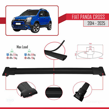 Fiat Panda Cross 2014 ve Sonrası ile Uyumlu FLY Model Ara Atkı Tavan Barı Siyah 3 Adet