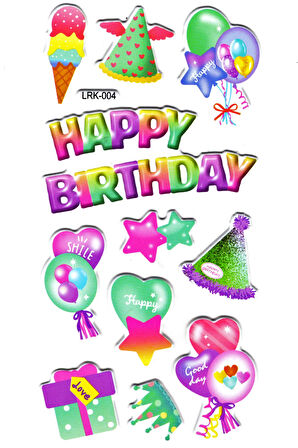 Sticker Kabartmalı Stiker Defter Planlayıcı Etiket (Lrk004)-17x9 cm- Doğum Günü, Balon