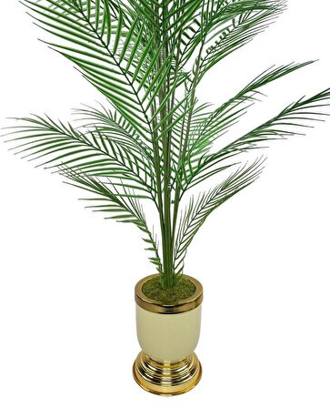 Yapay Ağaç Areka Ağacı Salon Bitkisi Krem Gold Metal Vazoda 130 cm 12 Yaprak