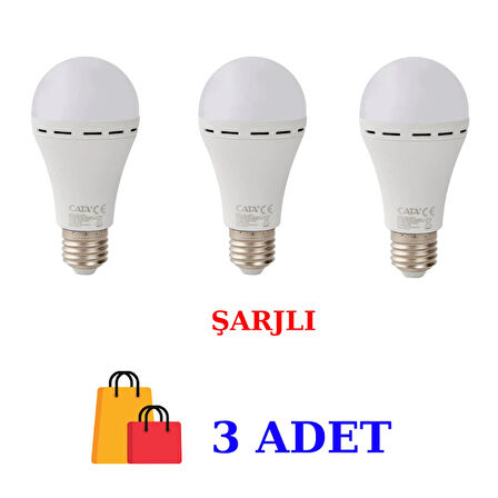 Cata -4229 Şarjlı LED Ampul 9 W Orijinal Beyaz Işık 3 Adet