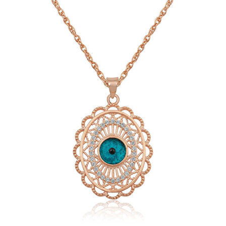 ​925 Ayar Gümüş Rose Oval Nazar Kolye