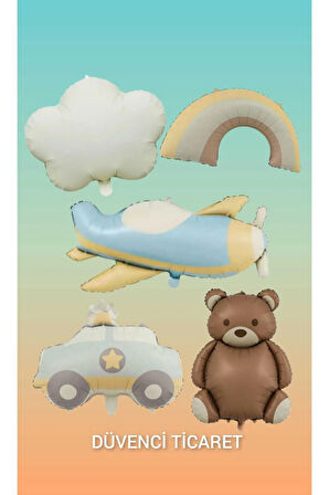 retro polis arabası uçak bulut gökkuşuğı ayı folyo set