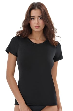 Kadin Modal Pamuklu Likrali Yarim Kol 2'Li Atlet T Shirt Q6K6K1T5Ka