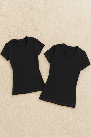 Kadın Modal Pamuklu Likralı Yarım Kol V Yaka 2'li Atlet T-shirt Q6K6K1T6KA