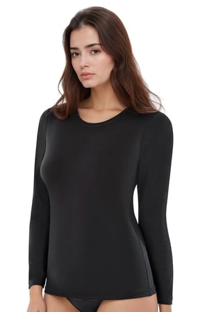 Kadin Modal Pamuklu Likrali Uzun Kol 2'Li Atlet T Shirt Q6K6K1T7Ka