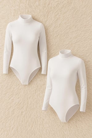 Kadın Pamuklu Likralı Penye Uzun Kol Boğazlı 2'li Çıtçıtlı Body Q6K1K8T1KA