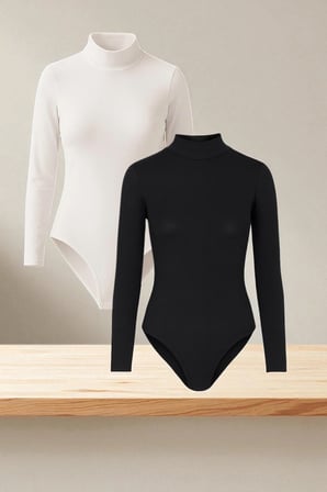 Kadın Pamuklu Likralı Penye Uzun Kol Boğazlı 2'li Çıtçıtlı Body Q6K1K8T1KA