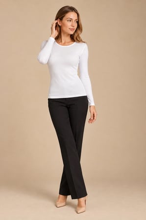 Kadın Pamuklu Bisiklet Yaka Uzun Kollu T-Shirt