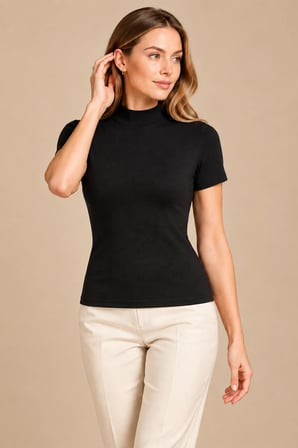 Kadın Pamuklu Balıkçı Yaka Kısa Kollu T-Shirt