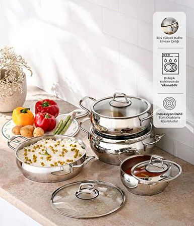 Em san Birce Çelik Derin Tencere 22 cm