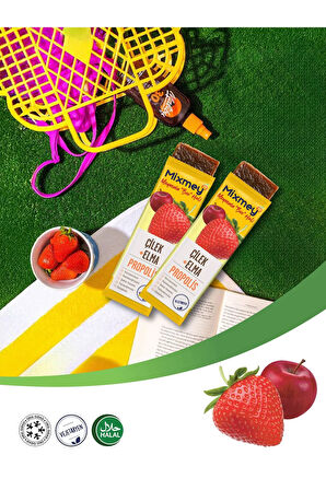 Mixmey Bee Propolisli Çilek Meyve Bar | Bağışıklık Ve Çilek Lezzeti - 25gr X 12 Adet