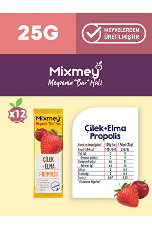 Mixmey Bee Propolisli Çilek Meyve Bar | Bağışıklık Ve Çilek Lezzeti - 25gr X 12 Adet