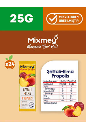 Mixmey Bee Şeftali Ve Propolis Meyve Bar 24 Adet | Vejetaryen Sağlıklı Meyve Bar - 25gr X 24 Adet