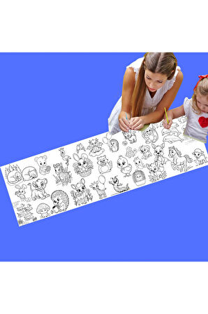 Sevimli Hayvanların Dünyası 2 Metre Dev Boyama Rulo Kağıdı