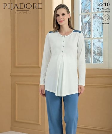 Pijadore Kadın Sabahlıklı Hamile Lohusa Güpürlü Pijama Takımı 2210