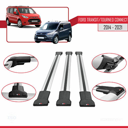 Ford Transit/Tourneo Connect 2 2014-2021 Arası ile Uyumlu FLY Model Ara Atkı Tavan Barı Gri 3 Adet