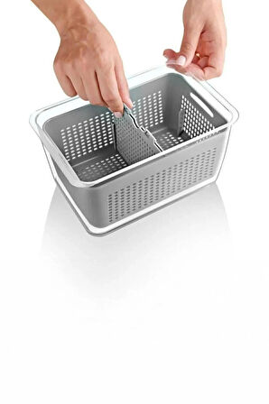 Arar Home 2'li 5 Litre Gri Süzgeçli Bölmeli Organizer Buzdolabı Hava Geçirmez Saklama Kabı